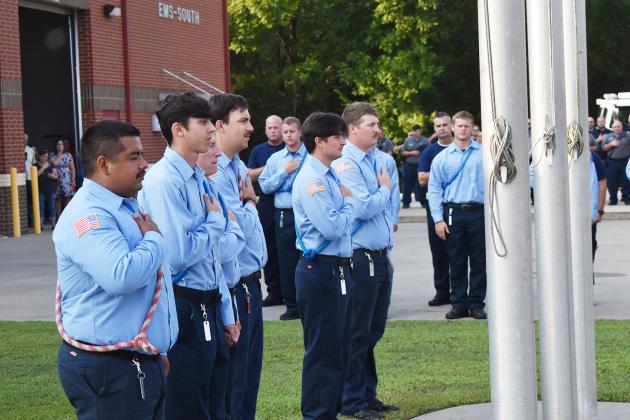 Cadets recite the pledge of allegiance.
