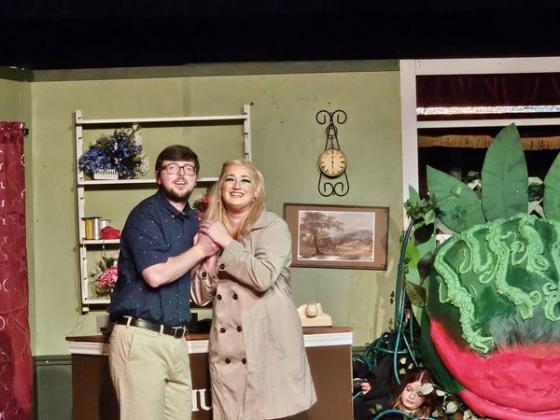 A total eclipse of the sun spawned a man-eating plant in Little Shop of Horrors onstage at MST. Jacob Harris stars as Seymour Krelborn, and Sarah Gregor as Audrey.