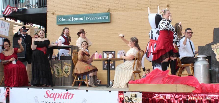 (Left) Three sisters watch the parade in dairy themed dresses. (Middle) Saputo's Kickin' It Saloon with Milk Bar float.