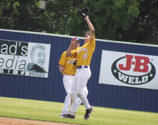 GOT IT — Alex Macias (18) catches a pop fly ball for an out during a game against Caddo Mills this past season. Macias earned honorable mention all-district honors for his play on the diamond this season. Photo by DJ Spencer
