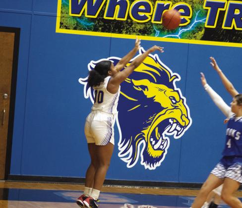 LONG RANGE — Trinity Jefferson (00) shoots for three during earlier tournament action. The Sulphur Springs Lady Wildcats recently played in the Brownsboro Tournament, where they lost three out of five games. Photo by DJ Spencer